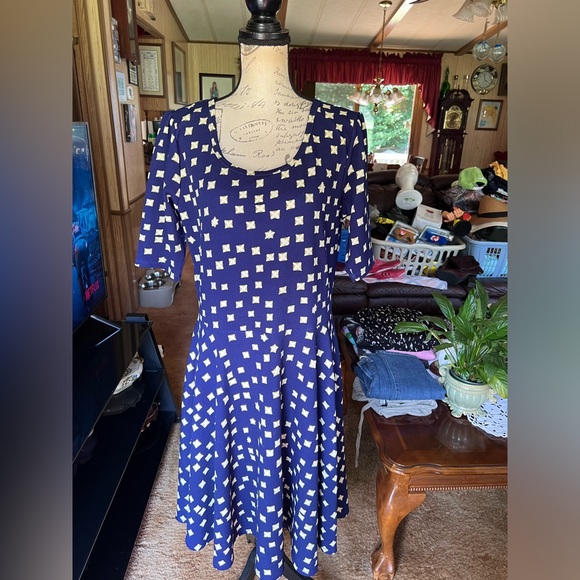 LuLaRoe navy blue Fit & Flare Knee Length Dress Size 3XL. - Picture 12 of 14